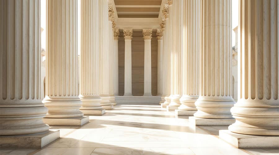 Rows of columns like the halls of justice.